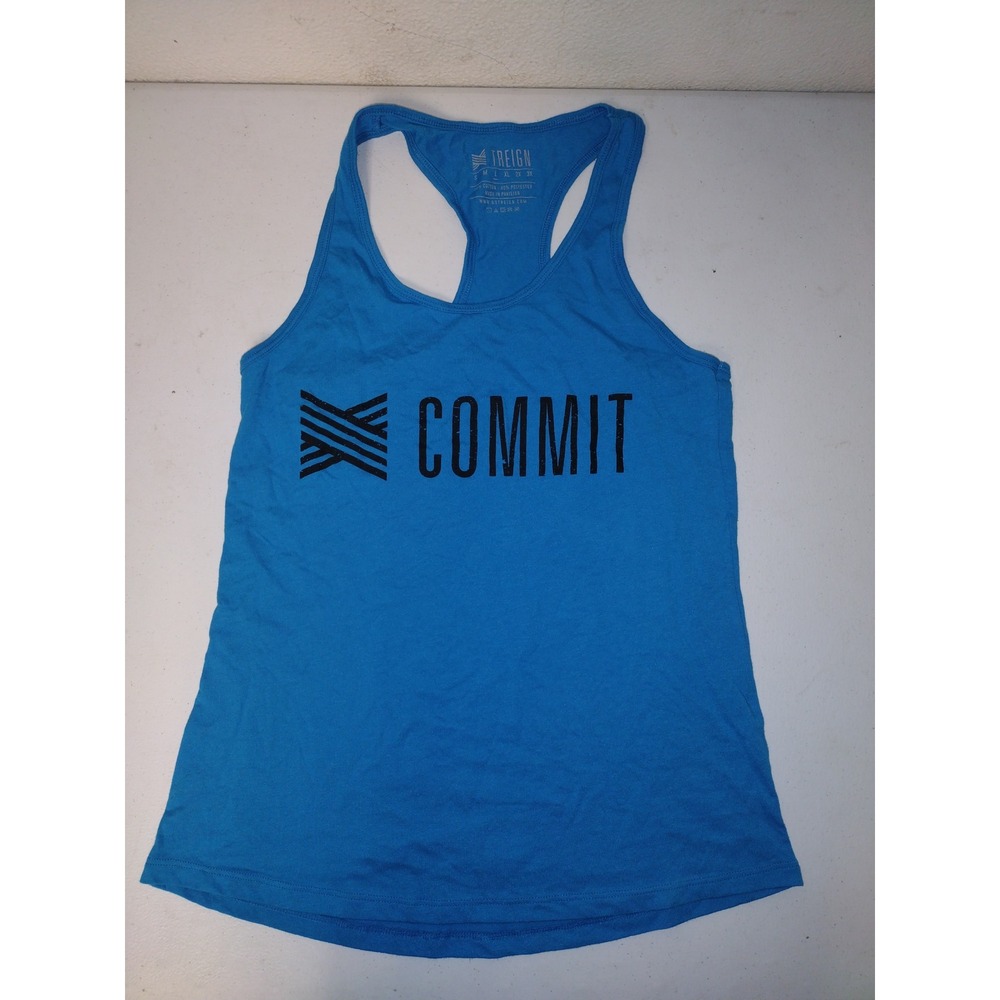 Treign Commit Racerback Tank Top Womens Large‎ Blue Graphic Athletic Gym Shirt